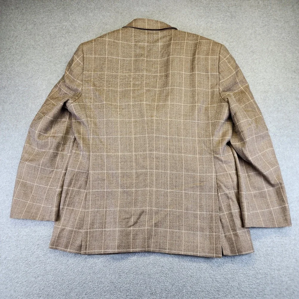 Jos A Bank Mens 43R Tailored Fit Blazer Sport Coat Suit Wool Silk Plaid Tan